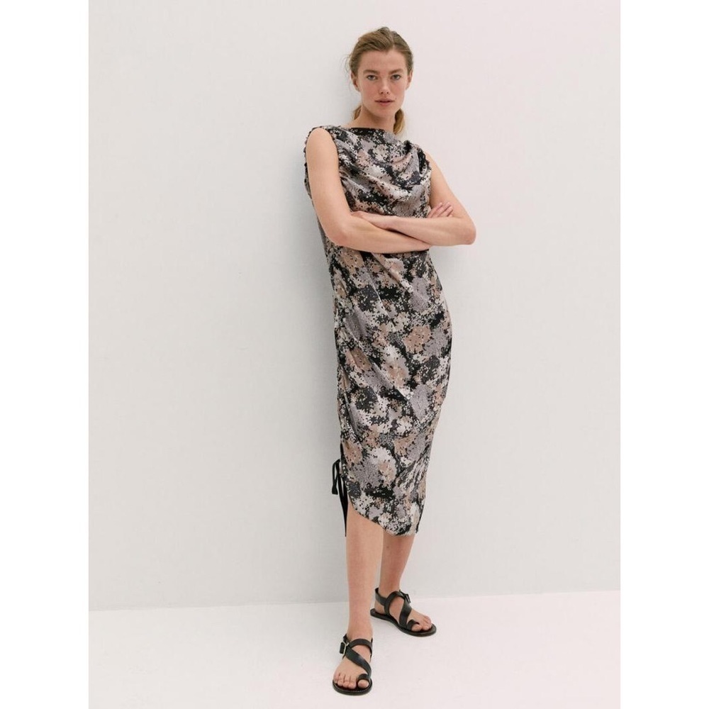 By Malene Birger Dark Grey Mel Ruched Sheath Midi Chita Dress EUC Sz DK 38/US 8